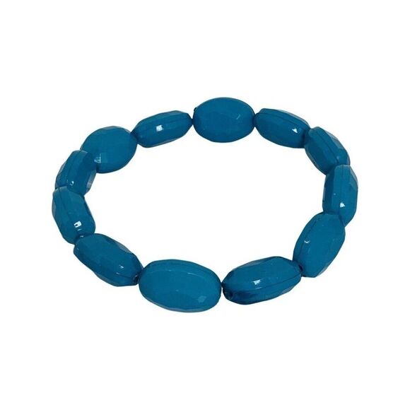 Vintage Teal Aqua Blue Acrylic Faceted Stackable Stretch Bracelets Set Of 5 - Picture 5 of 6